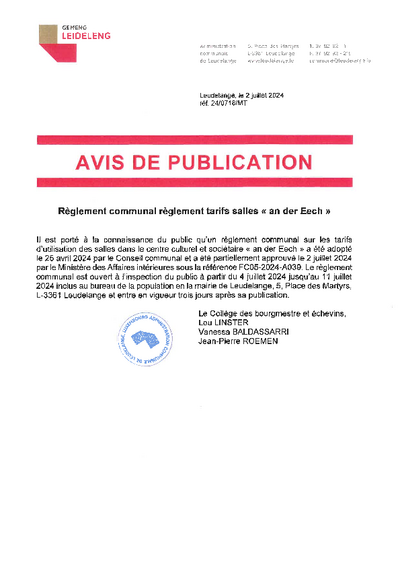 Tarifs location Centre culturel et sociétaire An der Eech