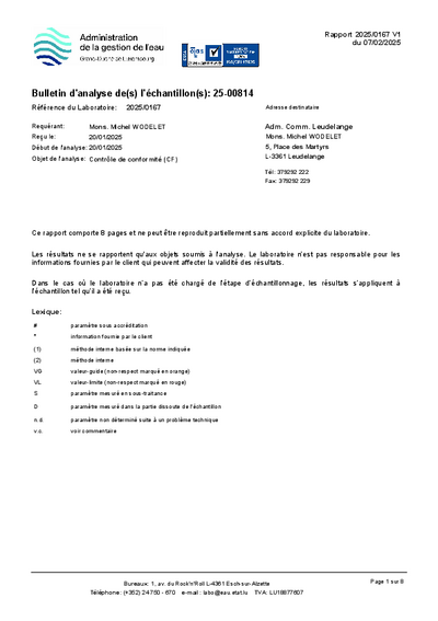 Analyses d’eau / Contrôle de conformité