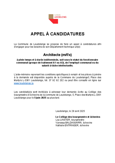 Appel à Candidatures Architecte A1