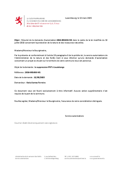 Demande : suppression PN7 à Leudelange