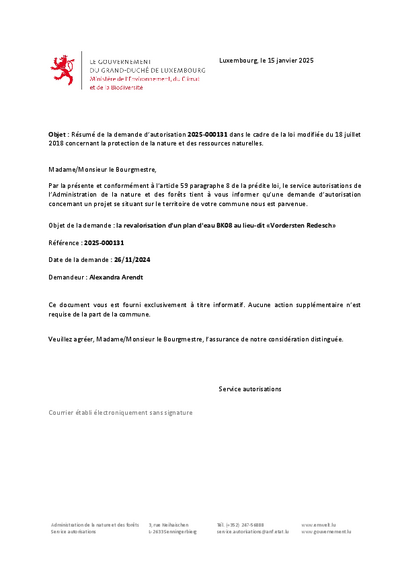 Revalorisation d’un plan d’eau BK08 au lieu-dit «Vordersten Redesch»