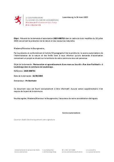 Demande : Restauration et agrandissement d’une mare au lieu-dit « Rue Jean Fischbach