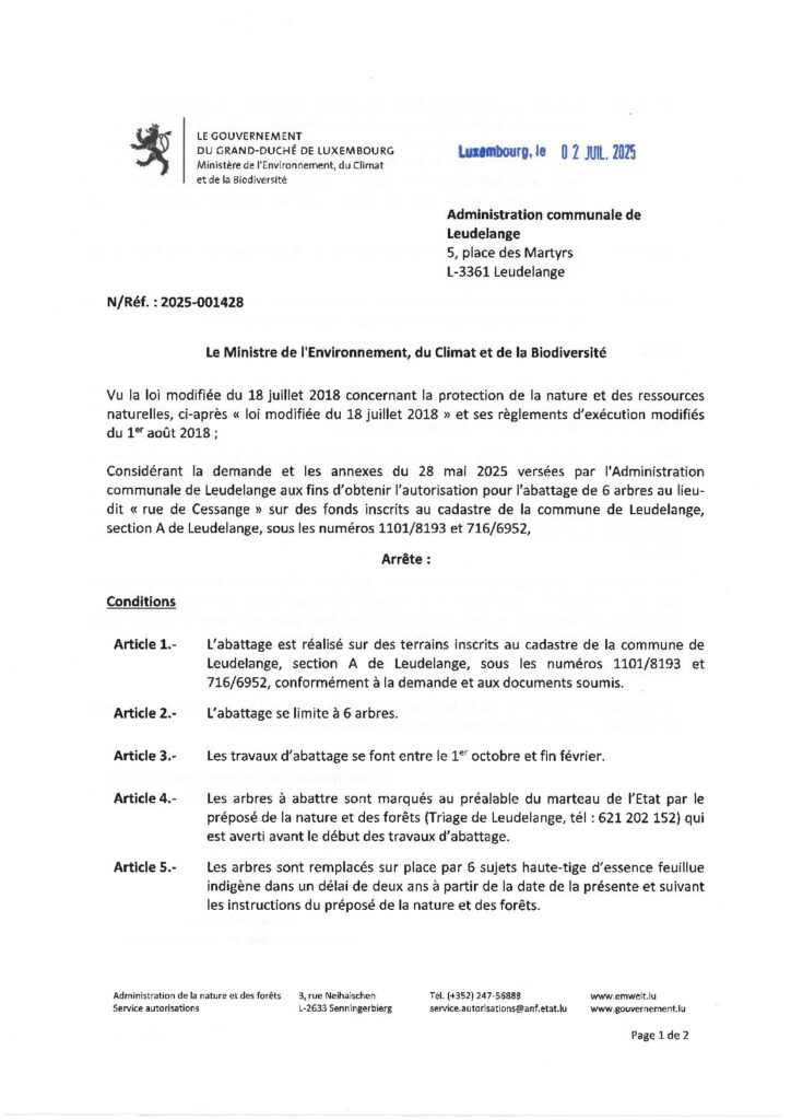 Abattage de six arbres autorisé