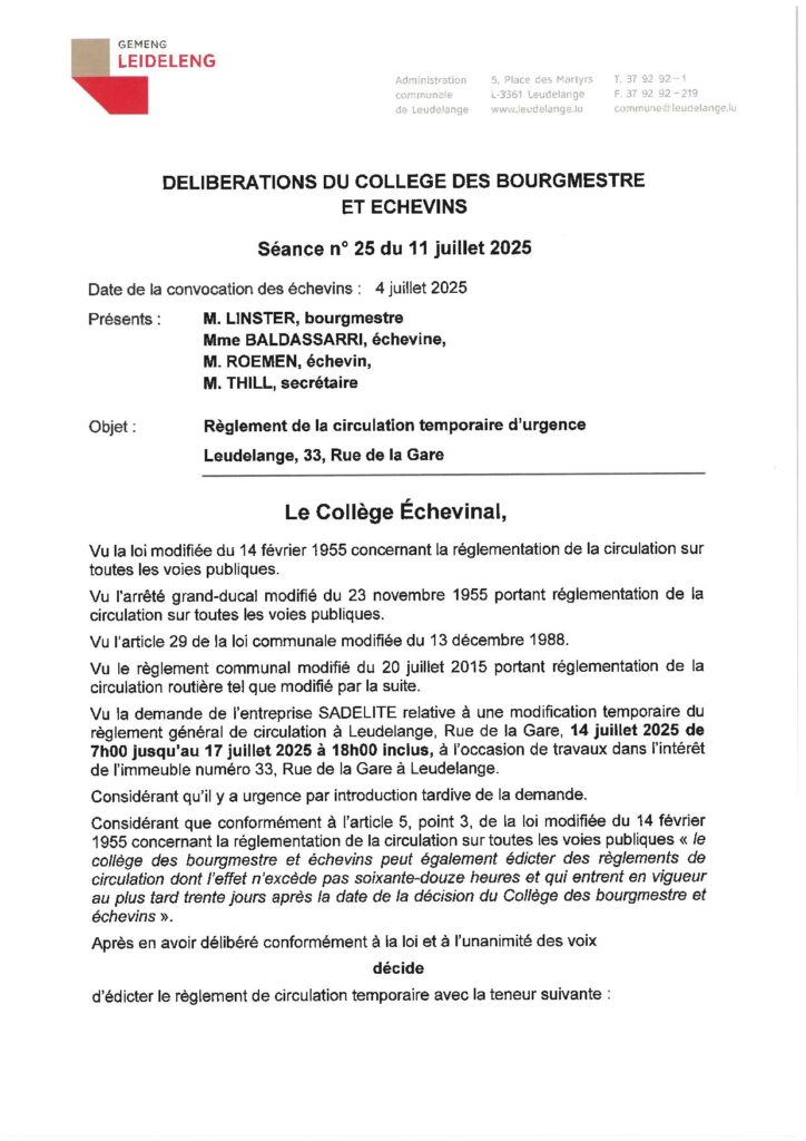 Règlement temporaire Rue de la Gare