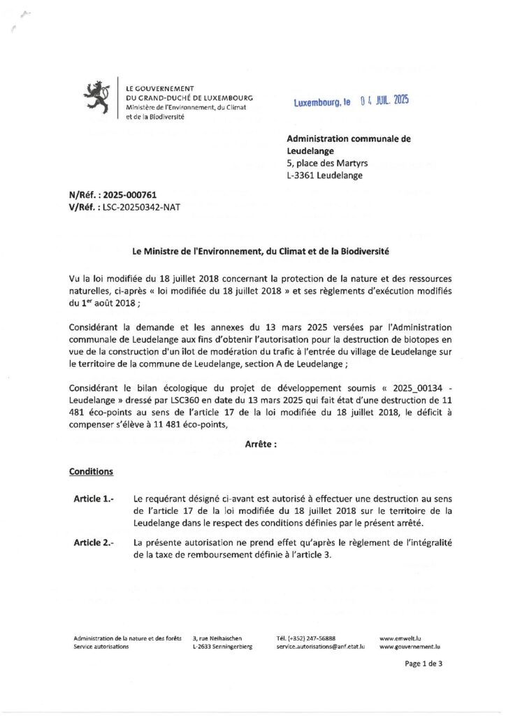 Destruction de biotopes autorisée