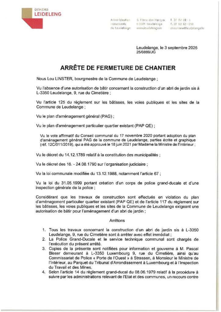 Arrêté de fermeture de chantier