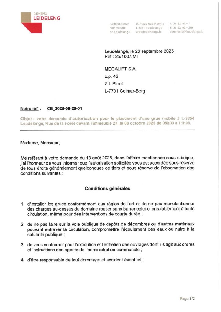 Avis Rue de la Forêt Grue Mobile