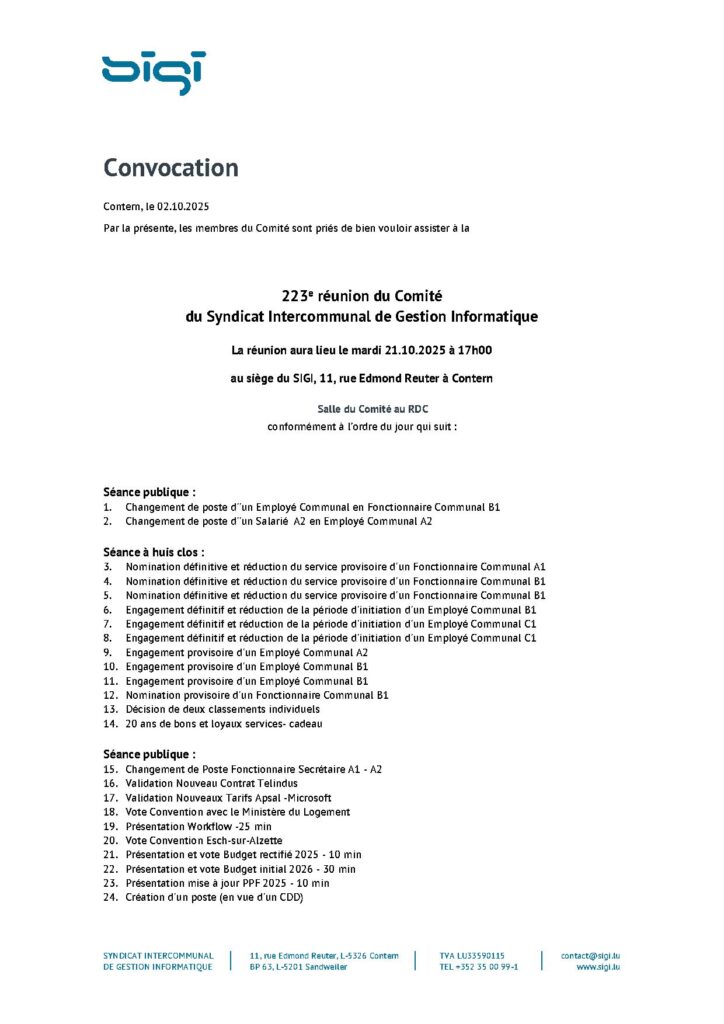 Réunion comité SIGI