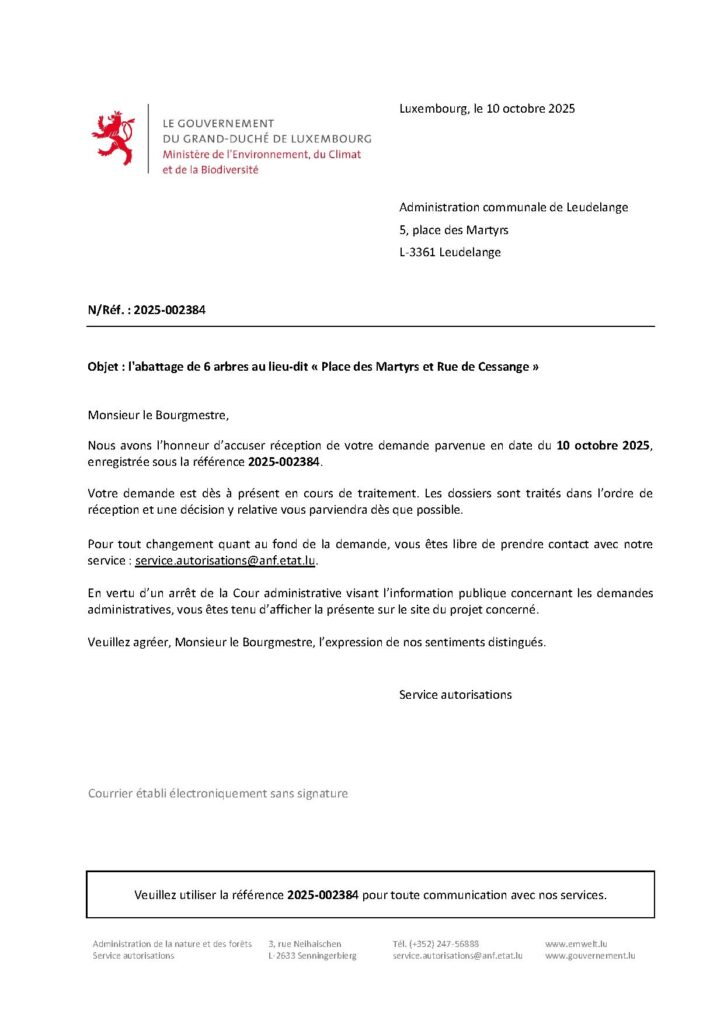 Abattage de 6 arbres Place des Martyrs et Rue de Cessange