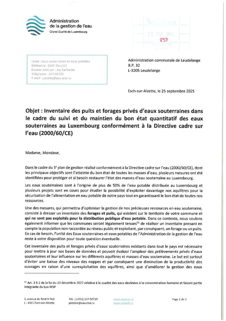 Inventaire des puits et forages privés