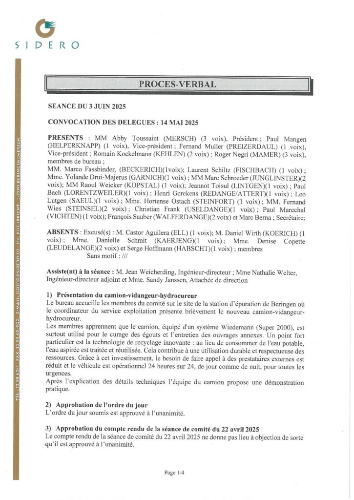 Sidero – Réunion du 3 juin 2025 procès verbal