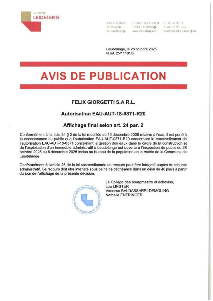 AVIS DE PUBLICATION Felix Giorgetti sarl