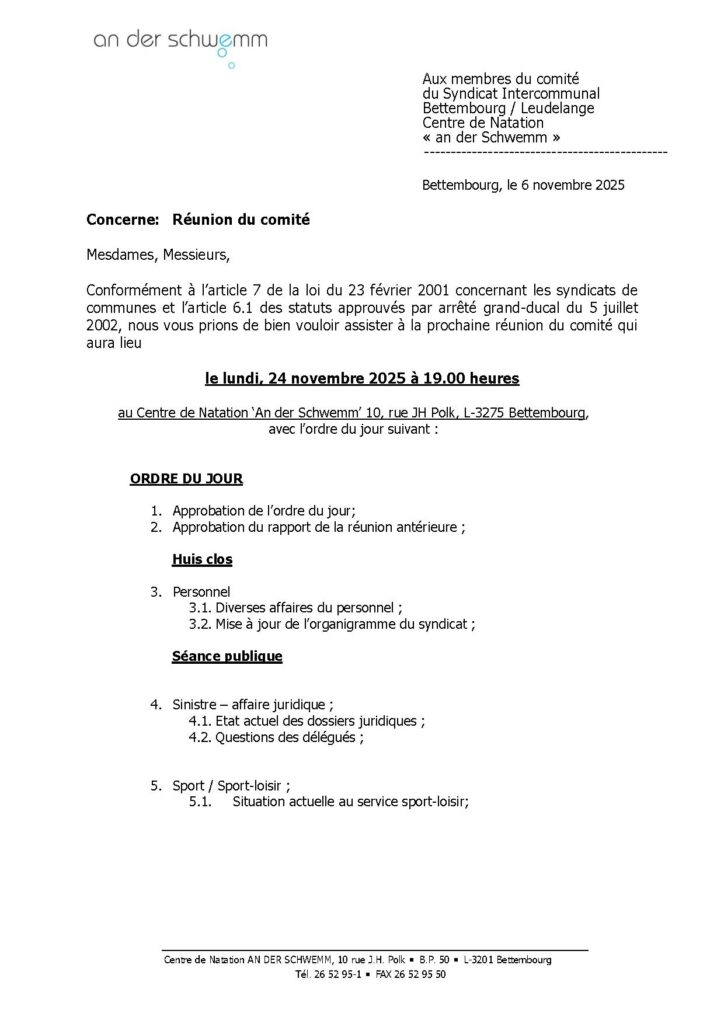 Réunion du comité du Syndicat Intercommunal Bettembourg / Leudelange