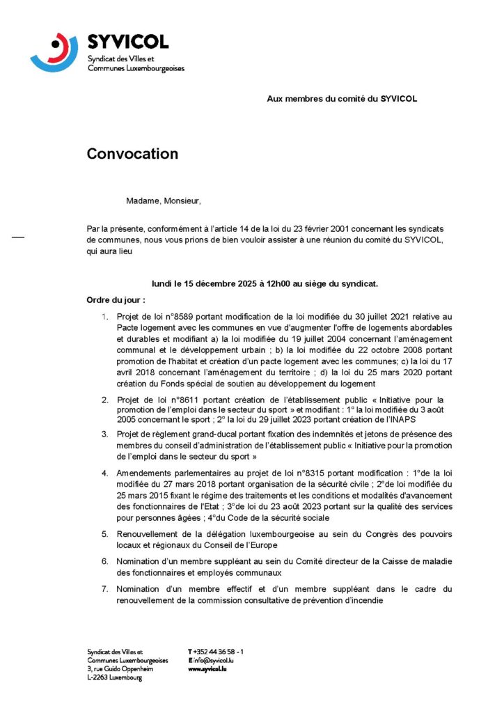 Syvicol réunion comité